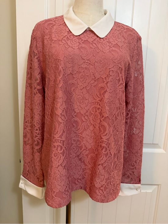 Karl Lagerfeld Tops - Karl Lagerfeld Dusty Rose Lace Blouse with Off White Peter Pan Collar Lg